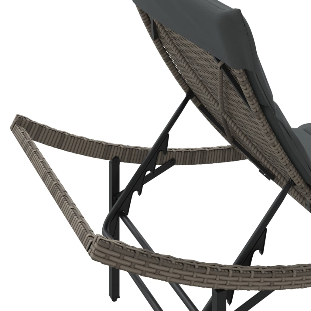 Ligbedden 2 st met tafel poly rattan grijs