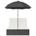Ligbed 2-persoons met kussens en parasol poly rattan zwart