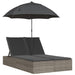 Ligbed 2-persoons met kussens en parasol poly rattan grijs