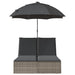 Ligbed 2-persoons met kussens en parasol poly rattan grijs