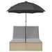 Ligbed 2-persoons met kussens en parasol poly rattan beige