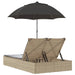 Ligbed 2-persoons met kussens en parasol poly rattan beige