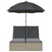 Ligbed 2-persoons met kussens en parasol poly rattan lichtgrijs