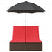 Ligbed 2-persoons met kussens en parasol poly rattan bruin