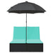 Ligbed 2-persoons met kussens en parasol poly rattan zwart