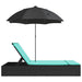Ligbed 2-persoons met kussens en parasol poly rattan zwart