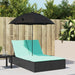 Ligbed 2-persoons met kussens en parasol poly rattan zwart