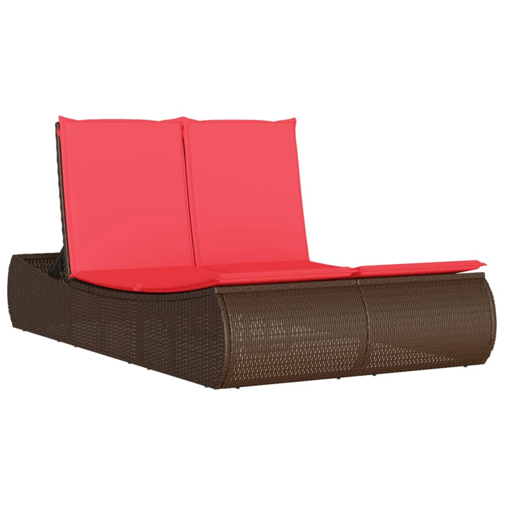 Ligbed 2-persoons met kussens poly rattan bruin