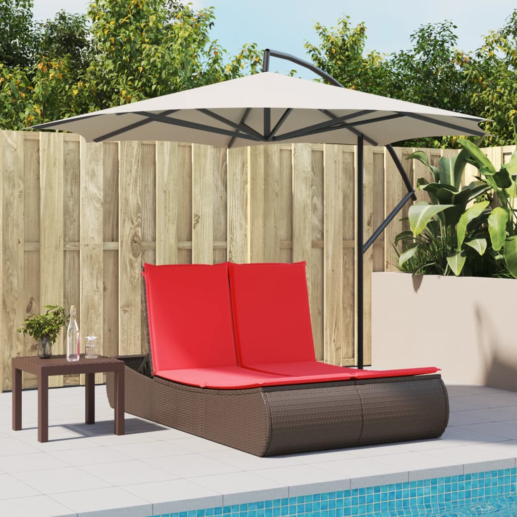 Ligbed 2-persoons met kussens poly rattan bruin
