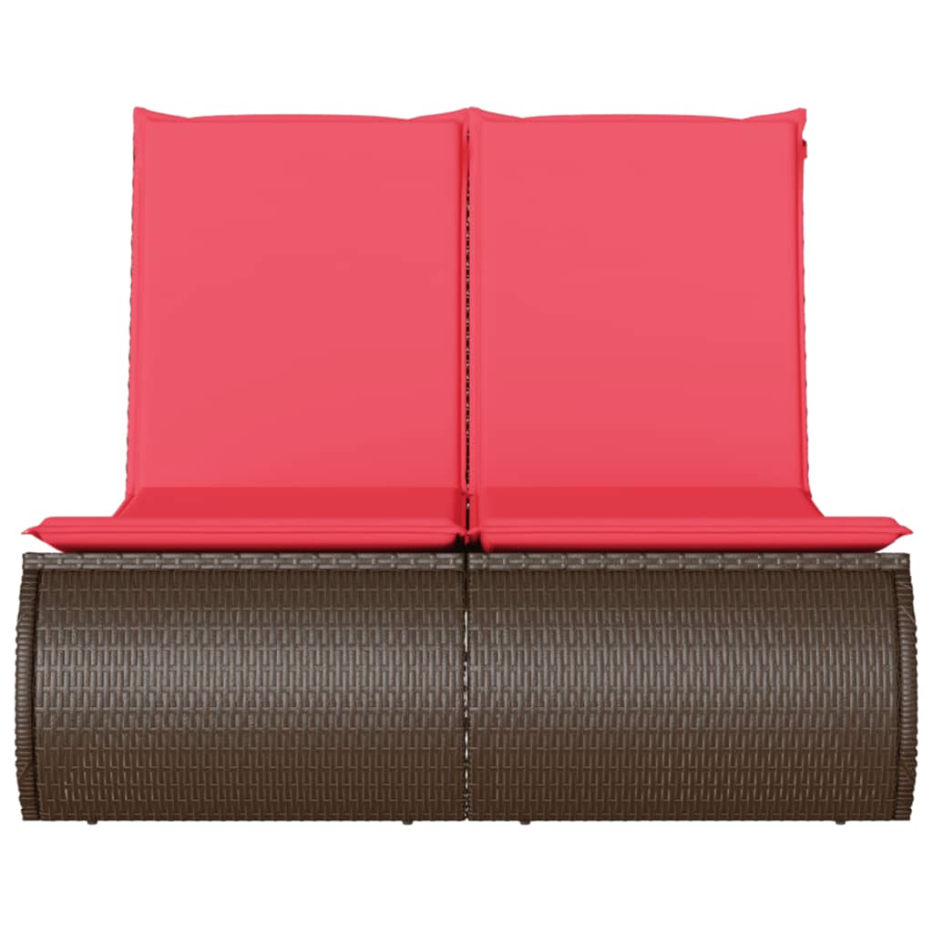 Ligbed 2-persoons met kussens poly rattan bruin