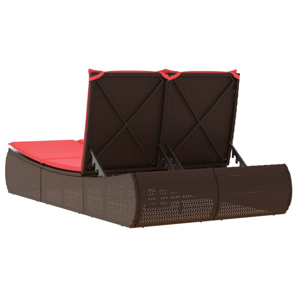 Ligbed 2-persoons met kussens poly rattan bruin