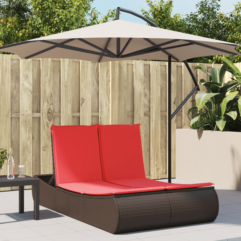 Ligbed 2-persoons met kussens poly rattan bruin