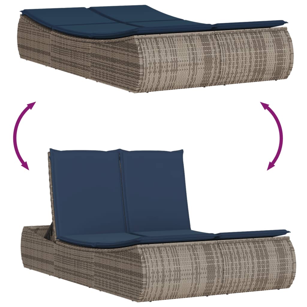 Ligbed 2-persoons met kussens poly rattan grijs