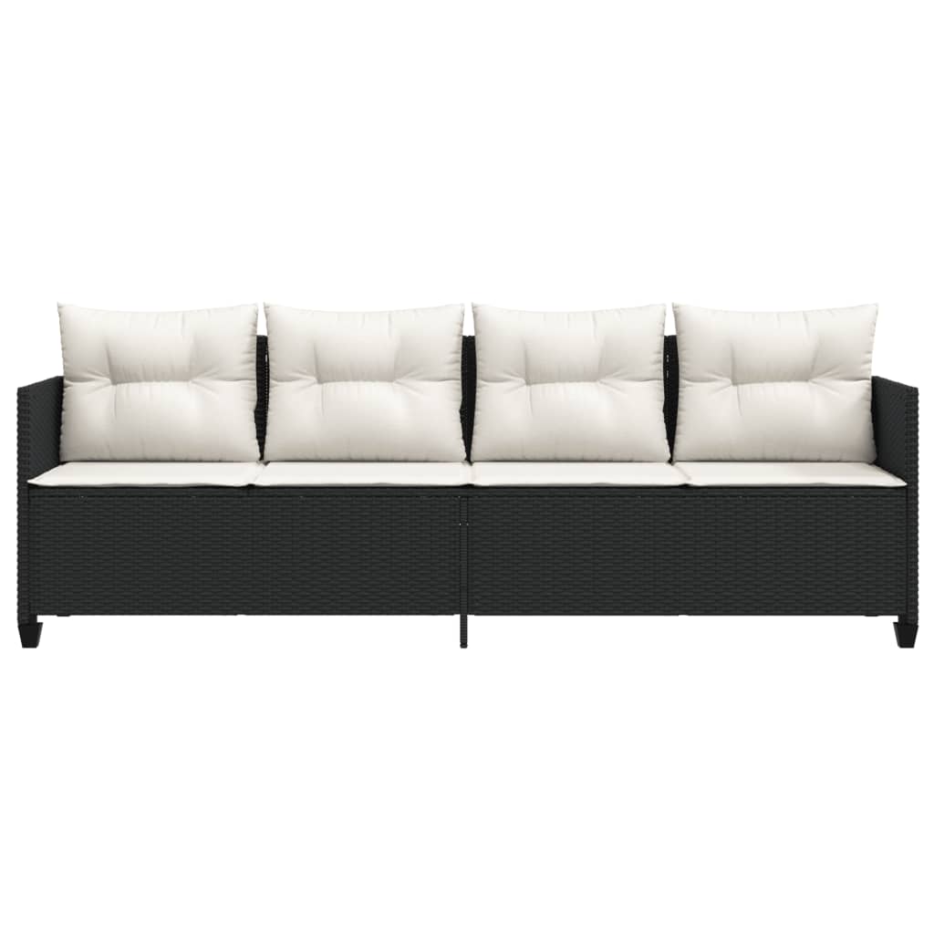 Ligbed met kussens poly rattan zwart