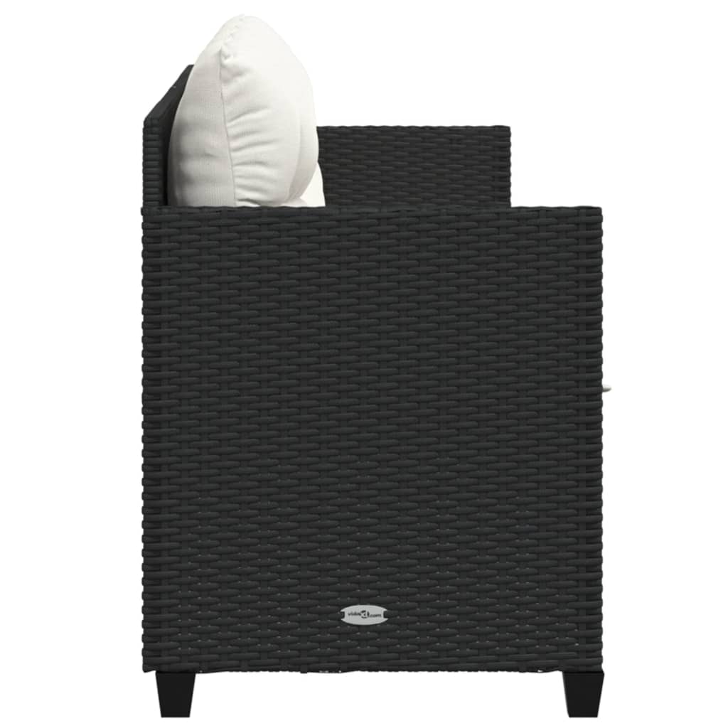 Ligbed met kussens poly rattan zwart