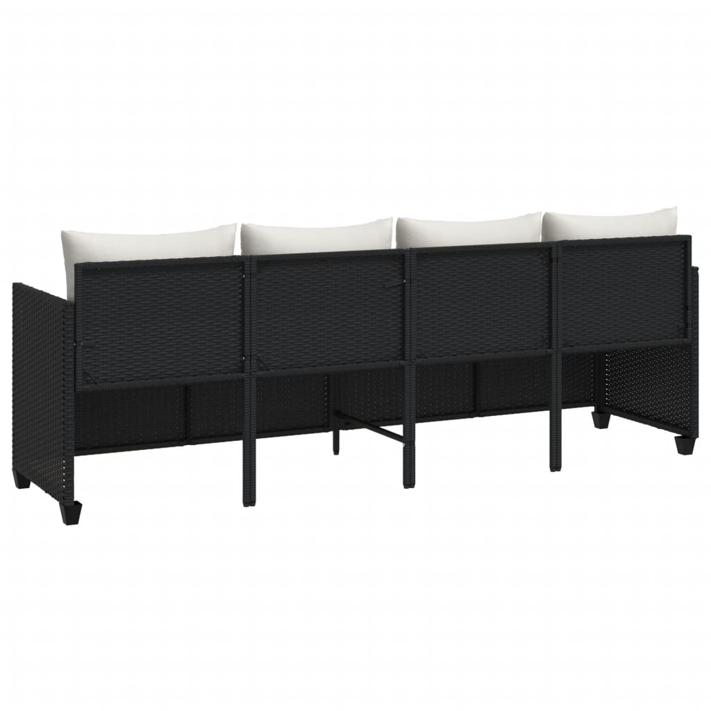 Ligbed met kussens poly rattan zwart