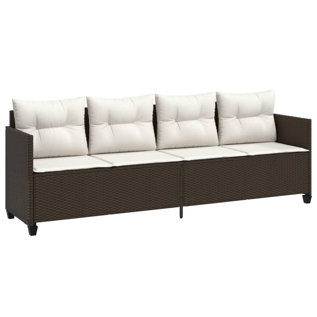 Ligbed met kussens poly rattan bruin