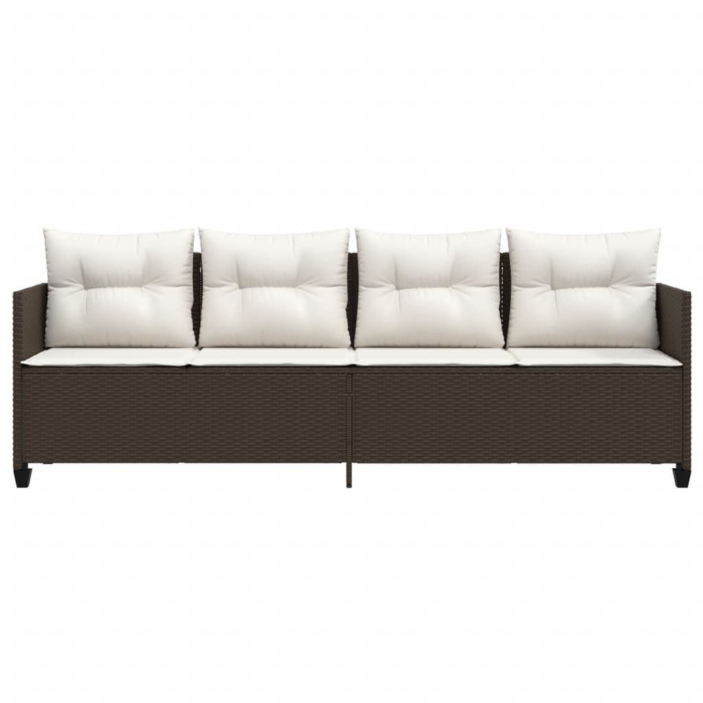 Ligbed met kussens poly rattan bruin