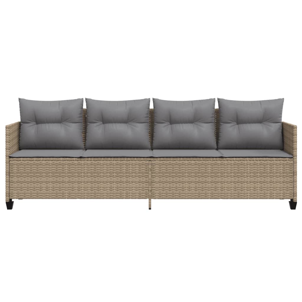 Ligbed met kussens poly rattan beige