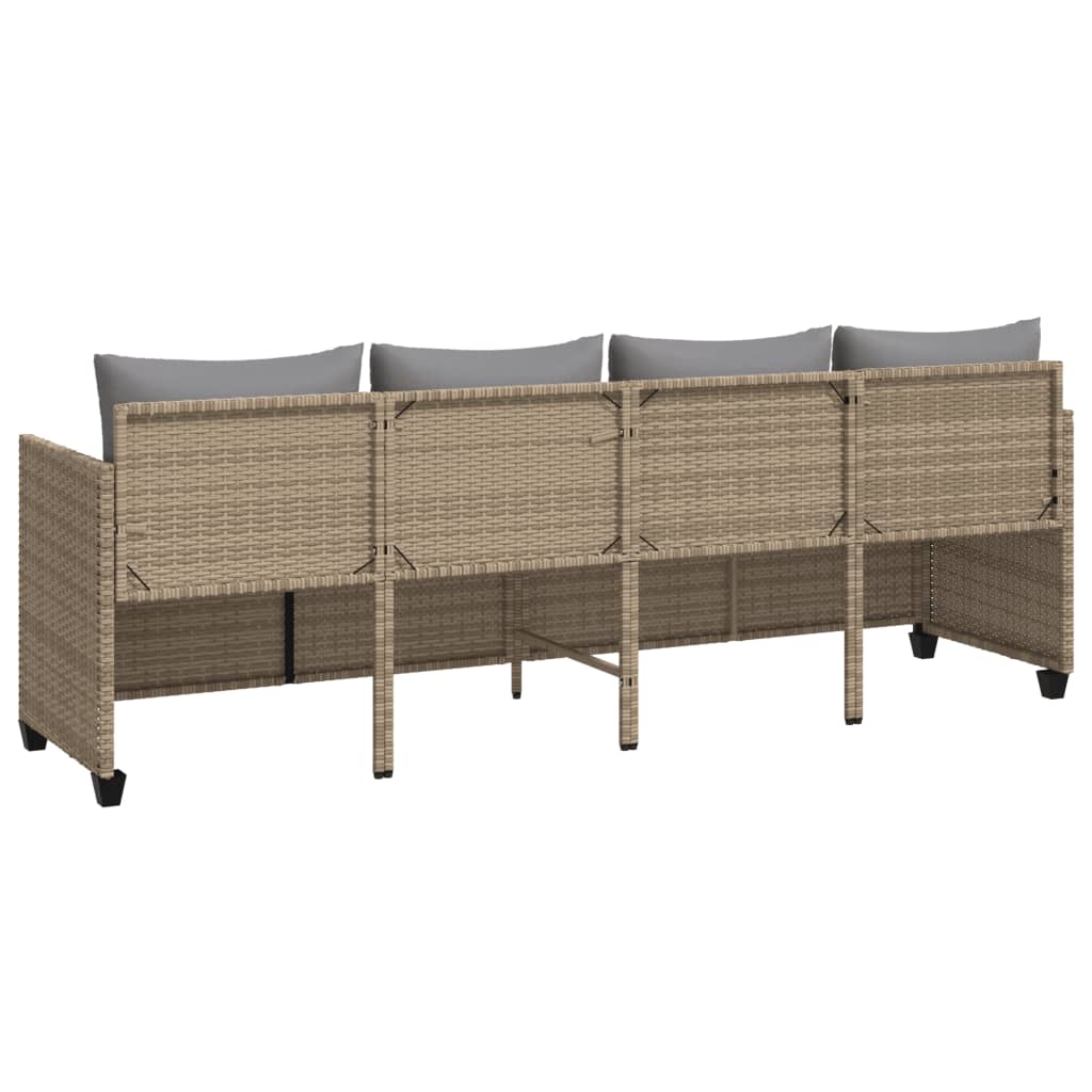 Ligbed met kussens poly rattan beige