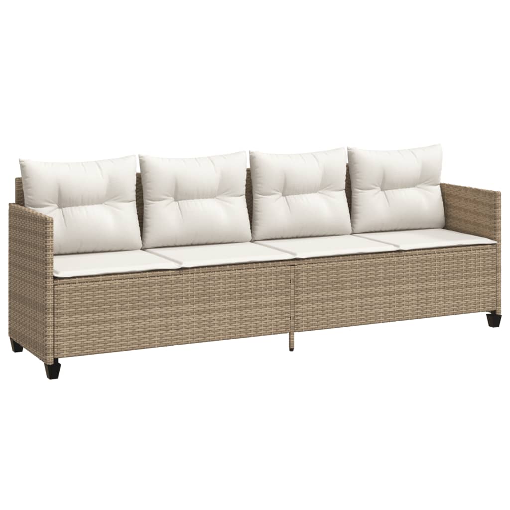 Ligbed met kussens poly rattan beige