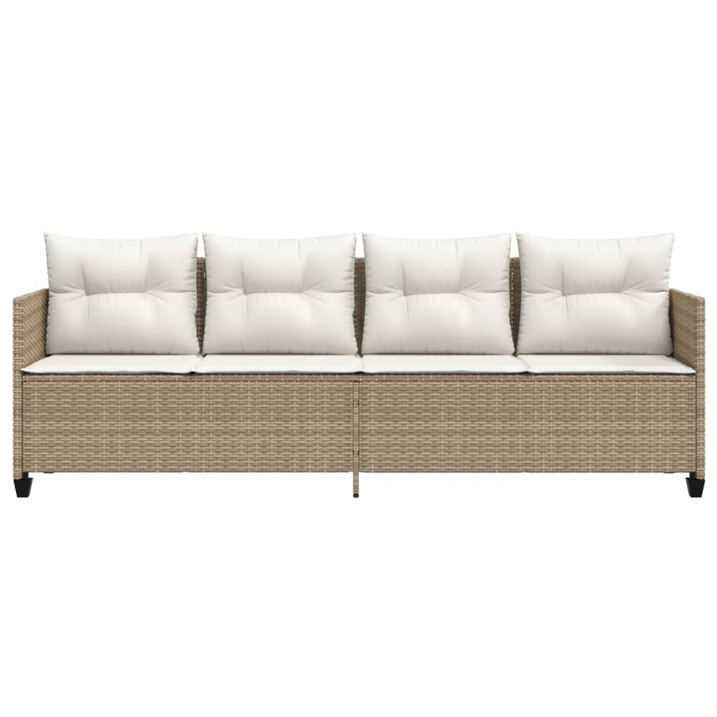 Ligbed met kussens poly rattan beige