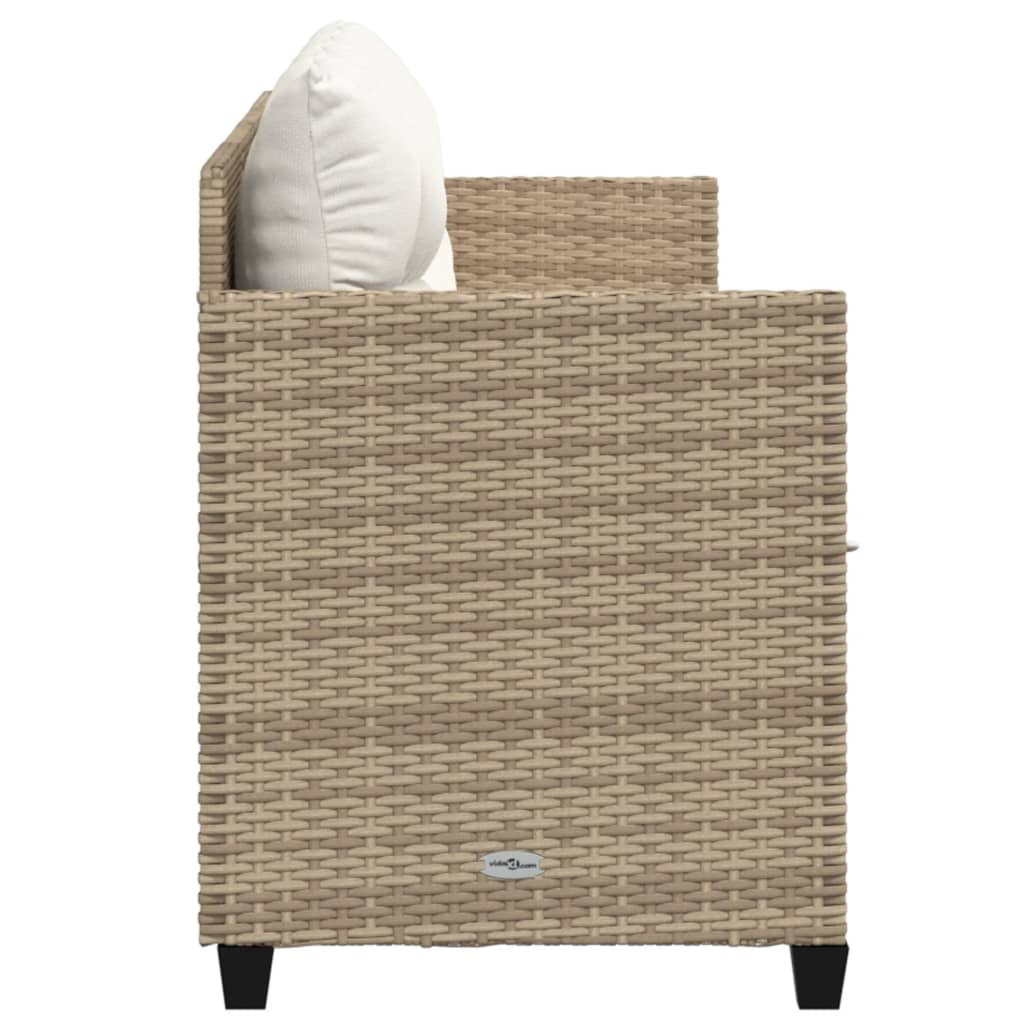 Ligbed met kussens poly rattan beige