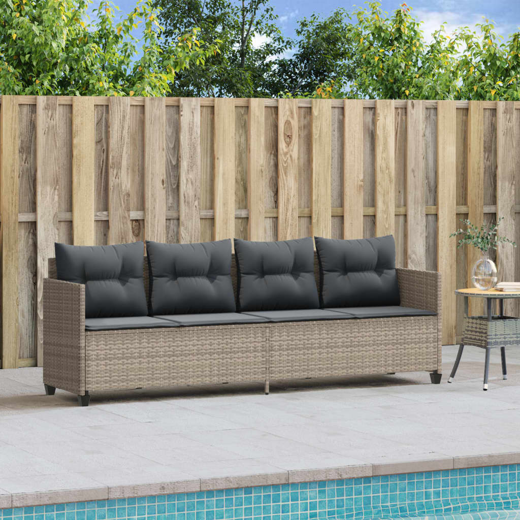 Ligbed met kussen poly rattan lichtgrijs