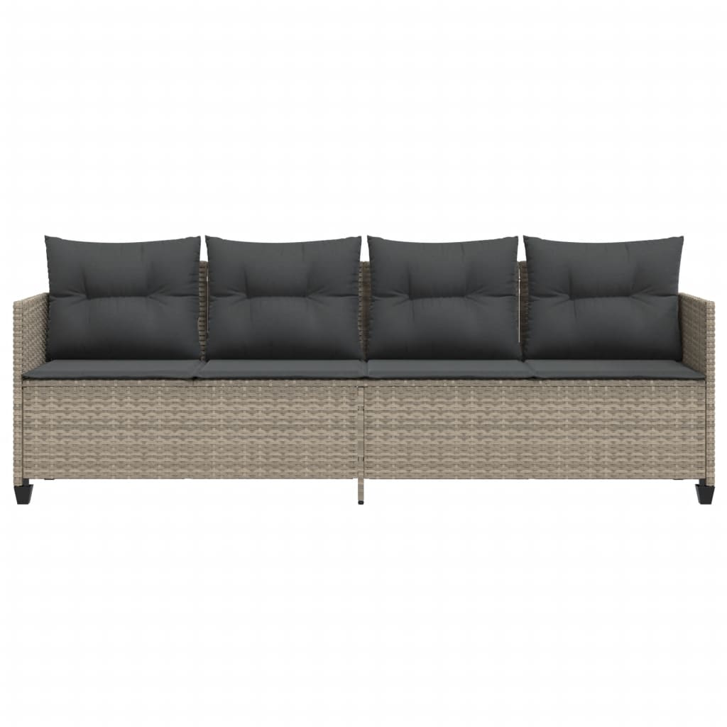 Ligbed met kussen poly rattan lichtgrijs