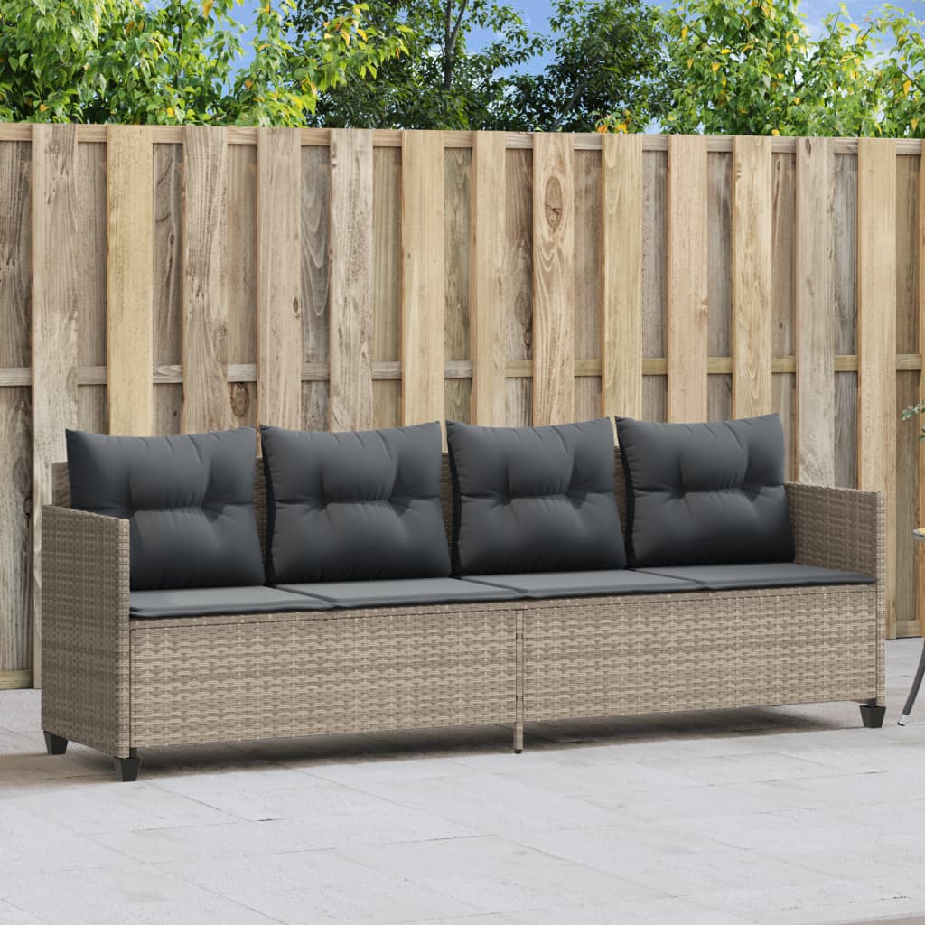Ligbed met kussen poly rattan lichtgrijs