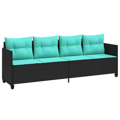 Ligbed met kussens poly rattan zwart
