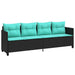 Ligbed met kussens poly rattan zwart