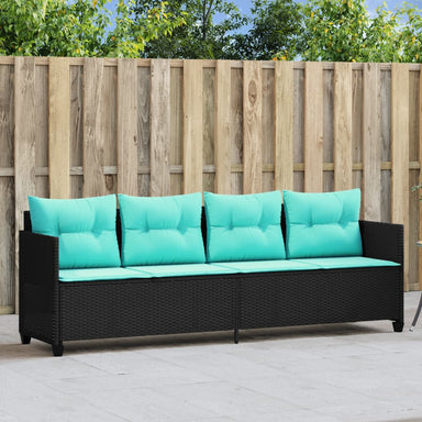 Ligbed met kussens poly rattan zwart