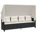 Ligbed met luifel en kussens poly rattan zwart