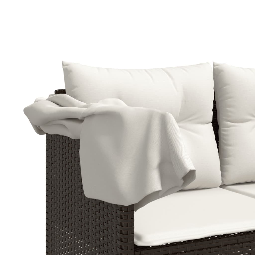 Ligbed met luifel en kussens poly rattan bruin