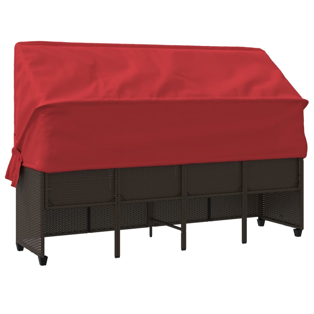 Ligbed met luifel en kussens poly rattan bruin