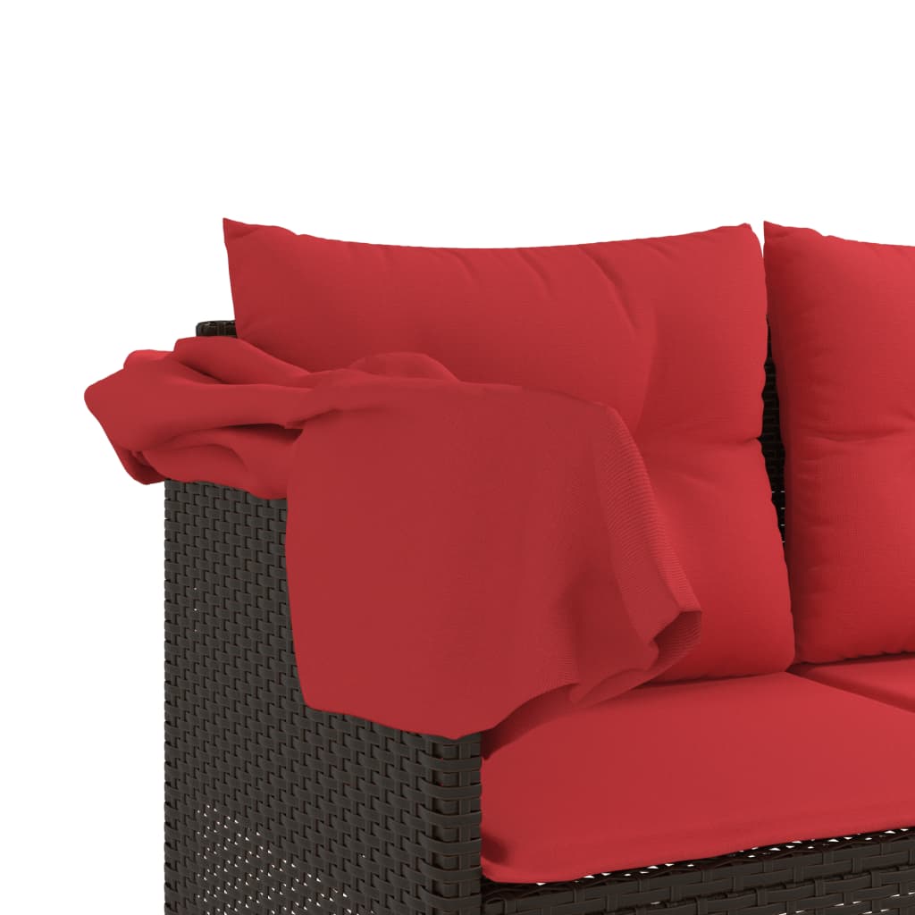 Ligbed met luifel en kussens poly rattan bruin