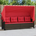 Ligbed met luifel en kussens poly rattan bruin