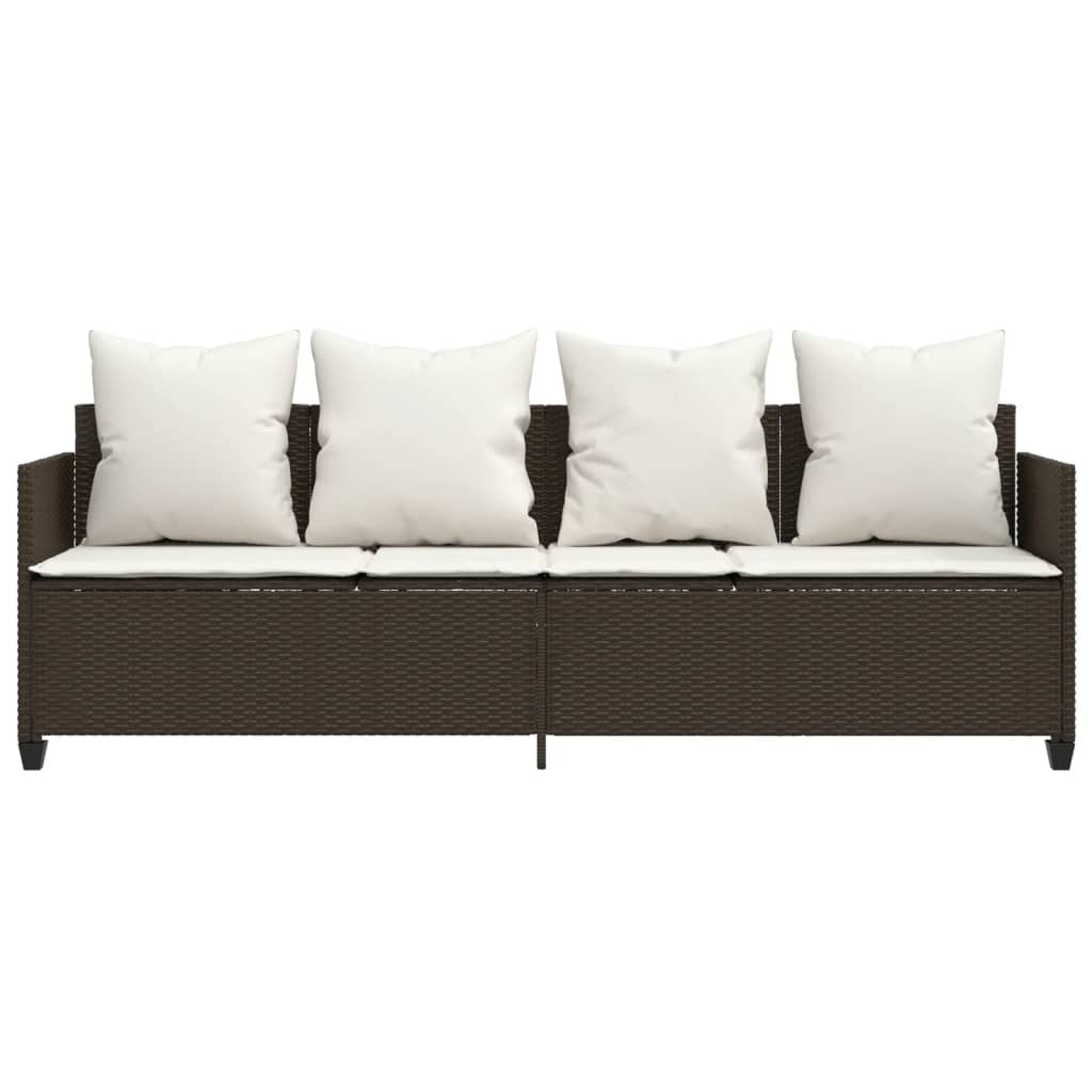 Ligbed met kussens poly rattan bruin