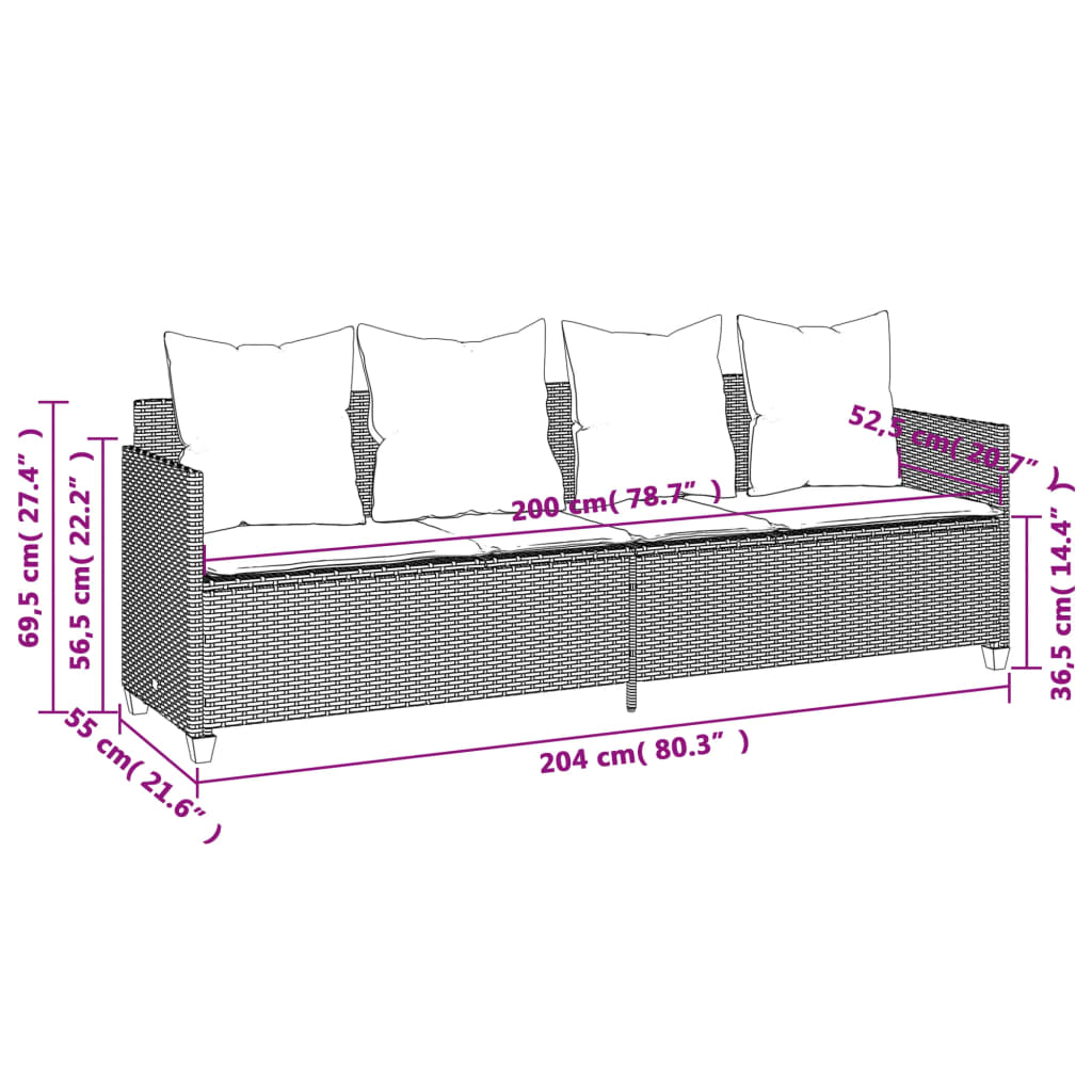 Ligbed met kussens poly rattan bruin