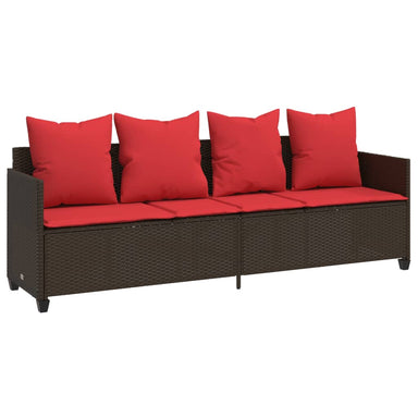 Ligbed met kussens poly rattan bruin