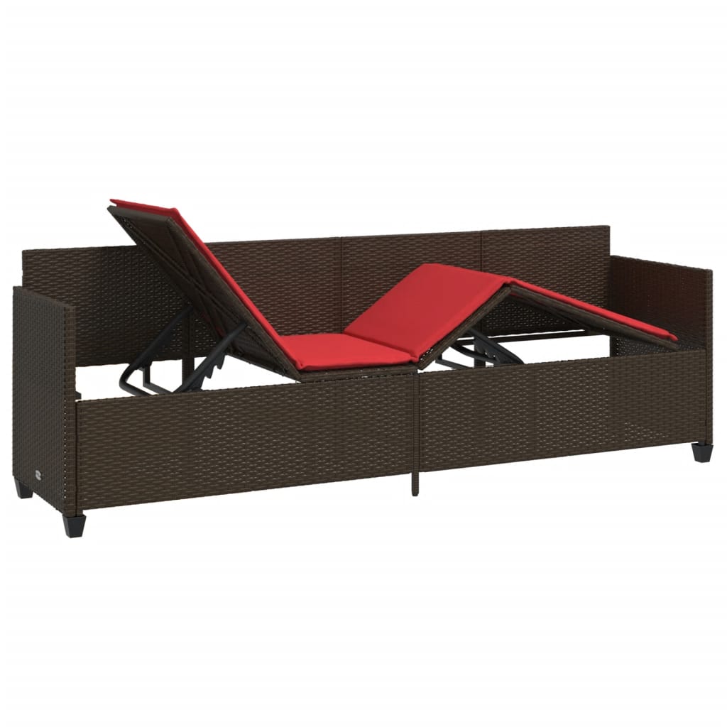Ligbed met kussens poly rattan bruin