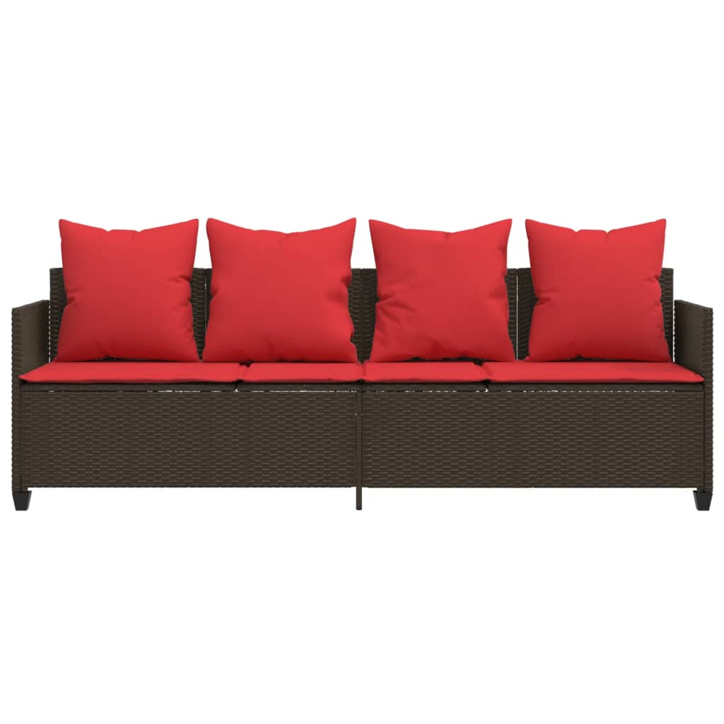 Ligbed met kussens poly rattan bruin