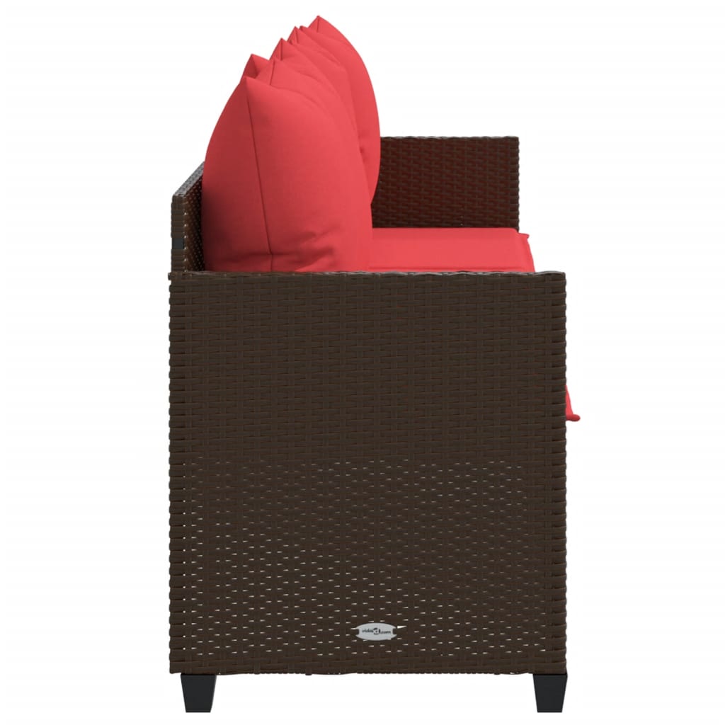 Ligbed met kussens poly rattan bruin