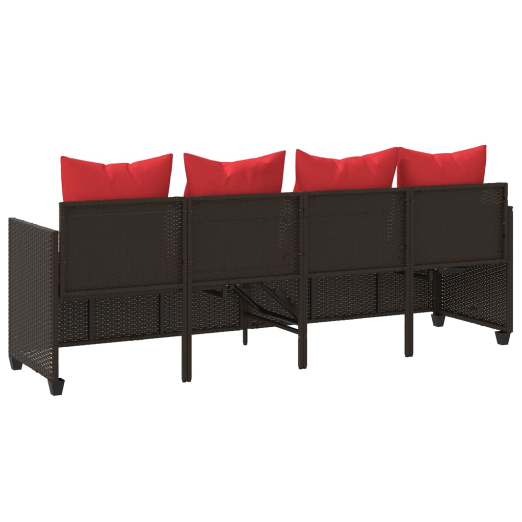 Ligbed met kussens poly rattan bruin