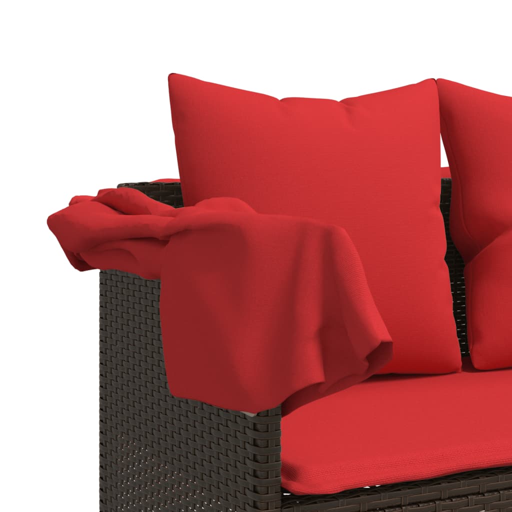 Ligbed met kussens poly rattan bruin