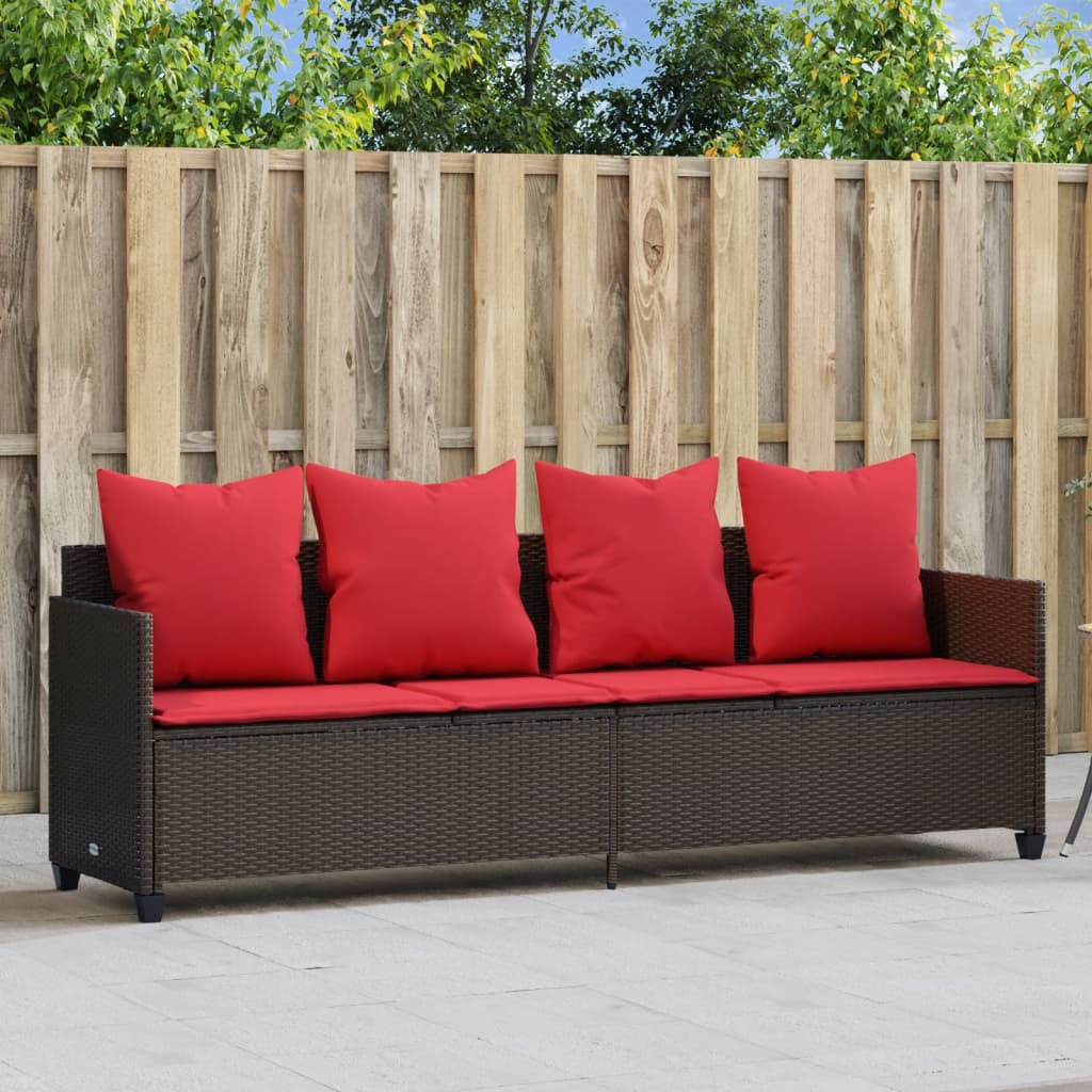Ligbed met kussens poly rattan bruin