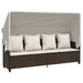 Ligbed met luifel en kussens poly rattan bruin