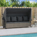 Ligbed met luifel en kussens poly rattan grijs