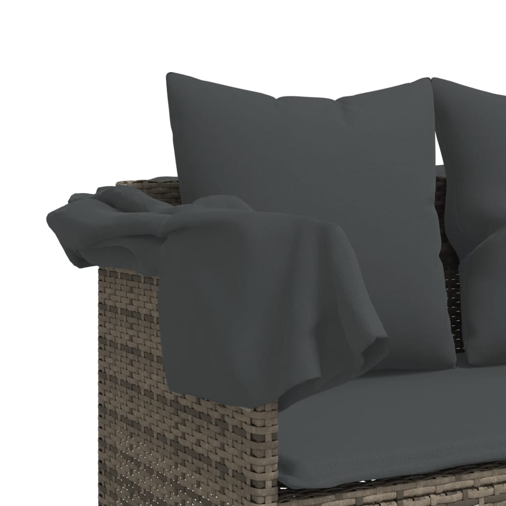 Ligbed met luifel en kussens poly rattan grijs